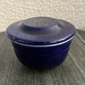 EMILE HENRY Cobalt Blue Butter Pot Crock Bell Ceramic France 7 Oz Model 16.10